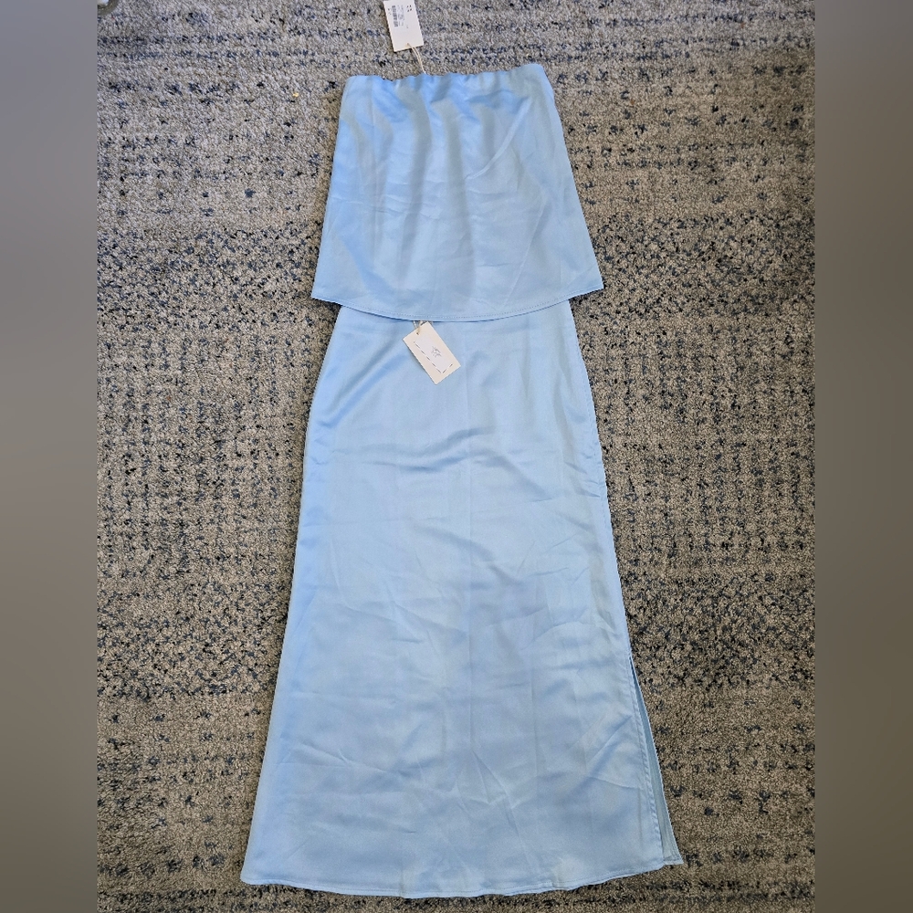 BNWT. Brunette The Label 2 Piece Light Blue Satin Strapless Dress